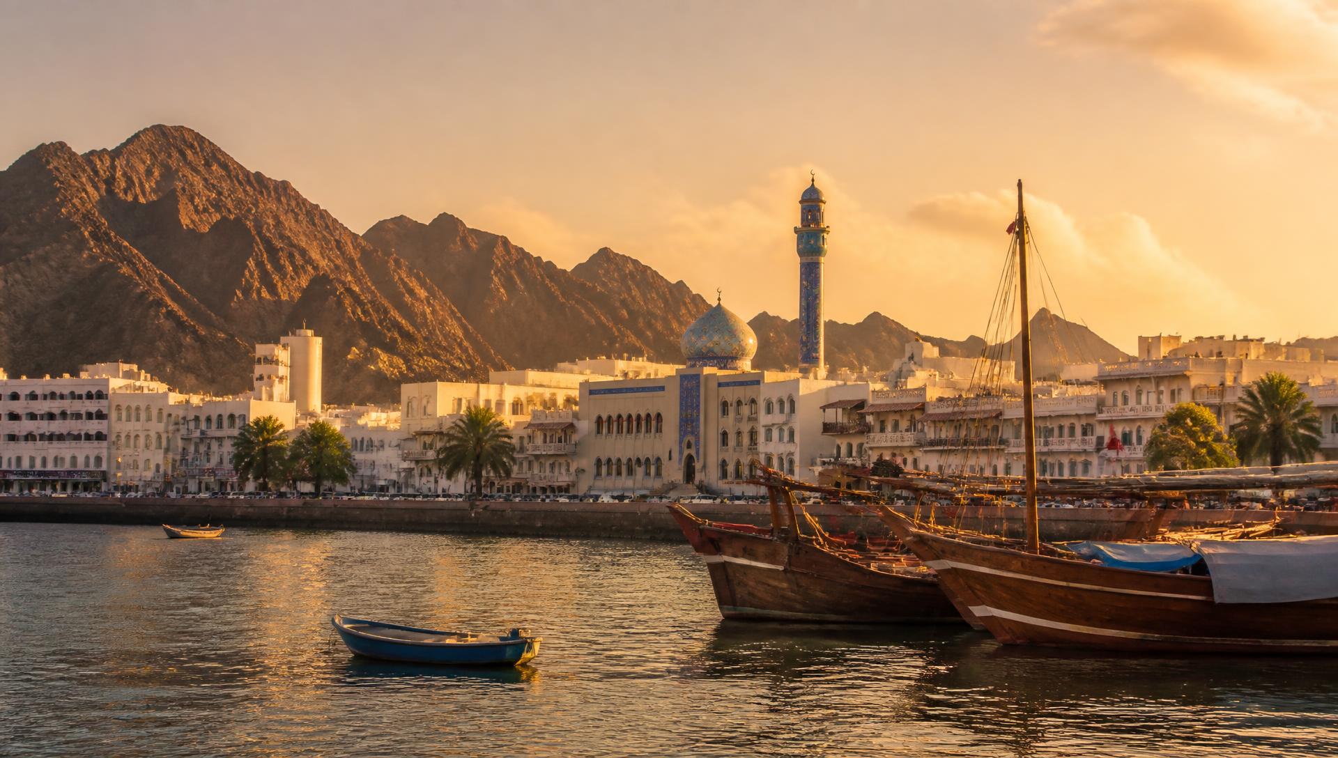 Mutrah Corniche in Muscat at golden hour